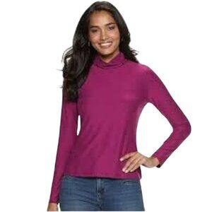 Talbots Womens Magenta Long Sleeve Turtleneck Top‎ Rayon Blend Size M